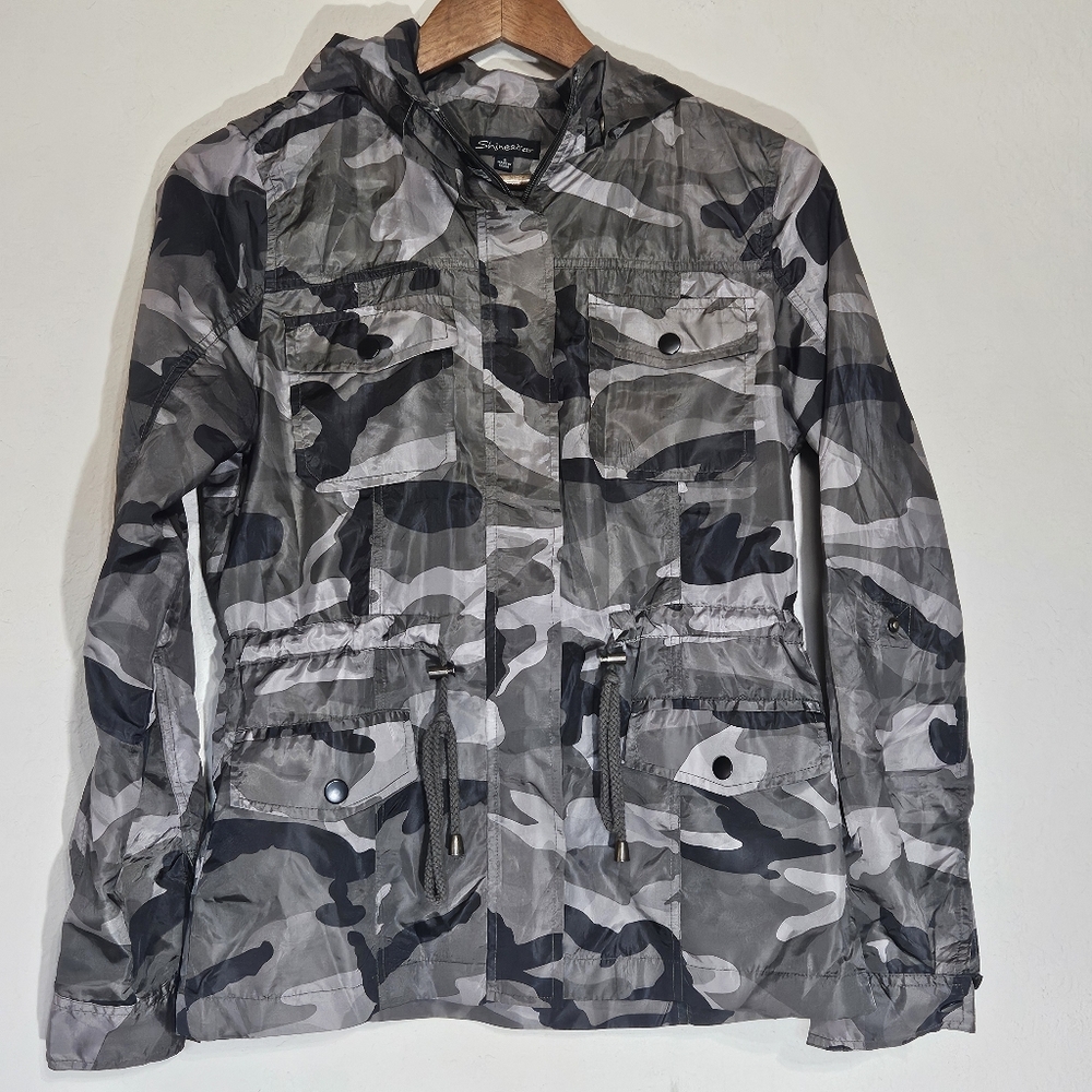 Shinestar Camo Rain Coat Womens‎ Small Grey Windbreaker